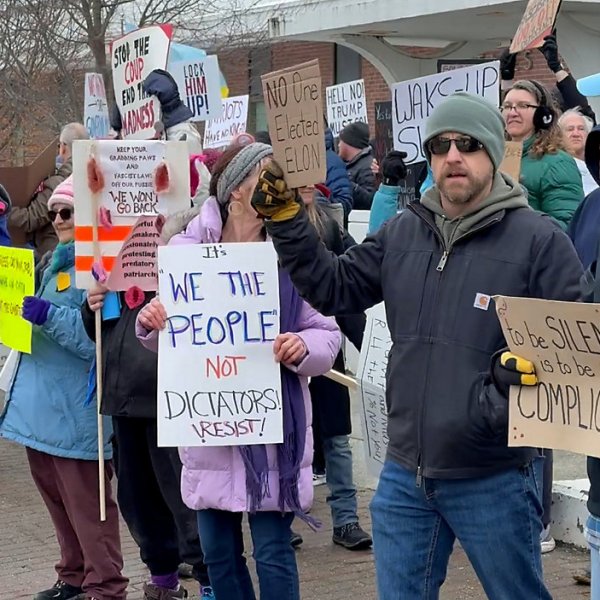 Nearly 200 people rally outside Bangor’s federal building to protest Trump administration and Elon&nbsp;Musk