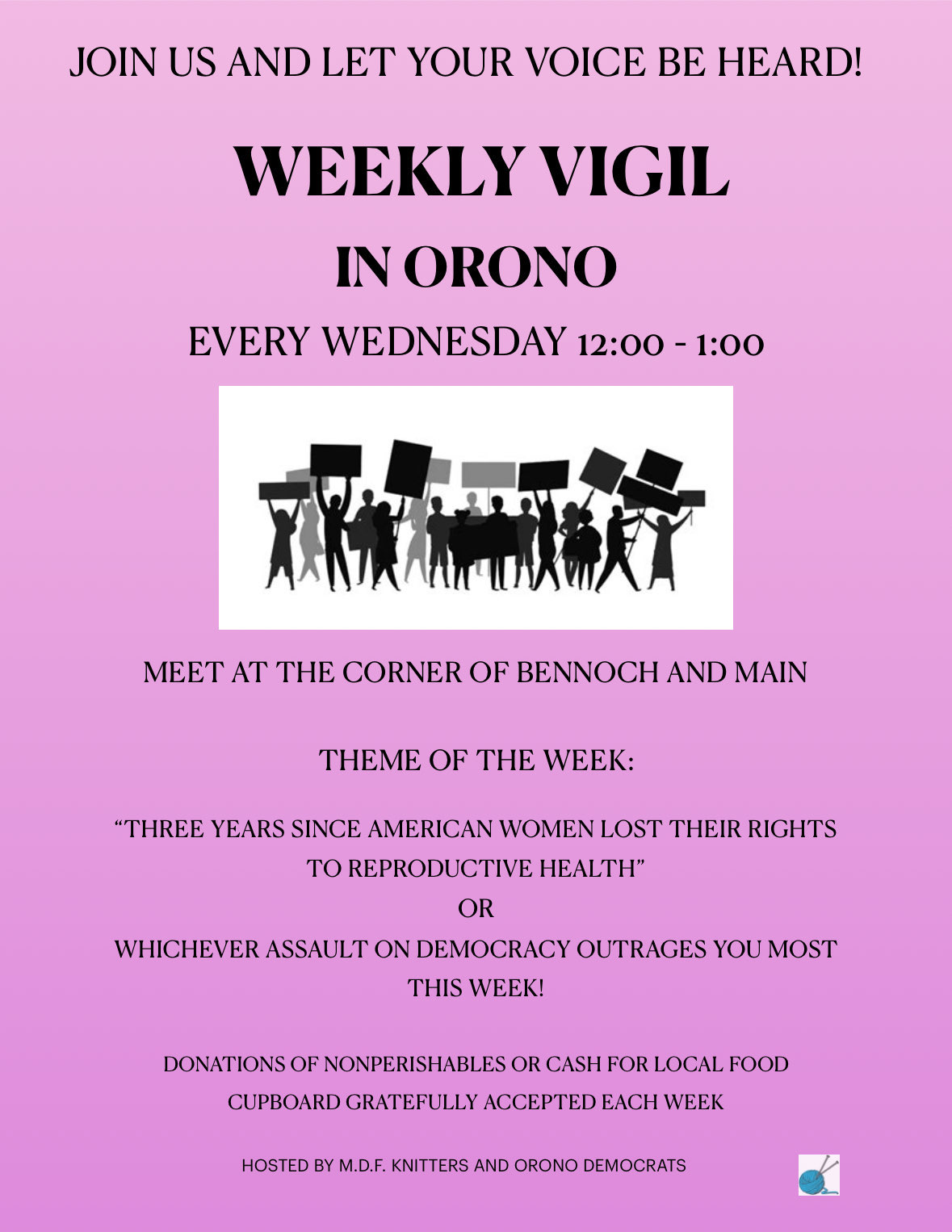 Join Us for the Weekly Orono Protest- Wednesdays at Noon