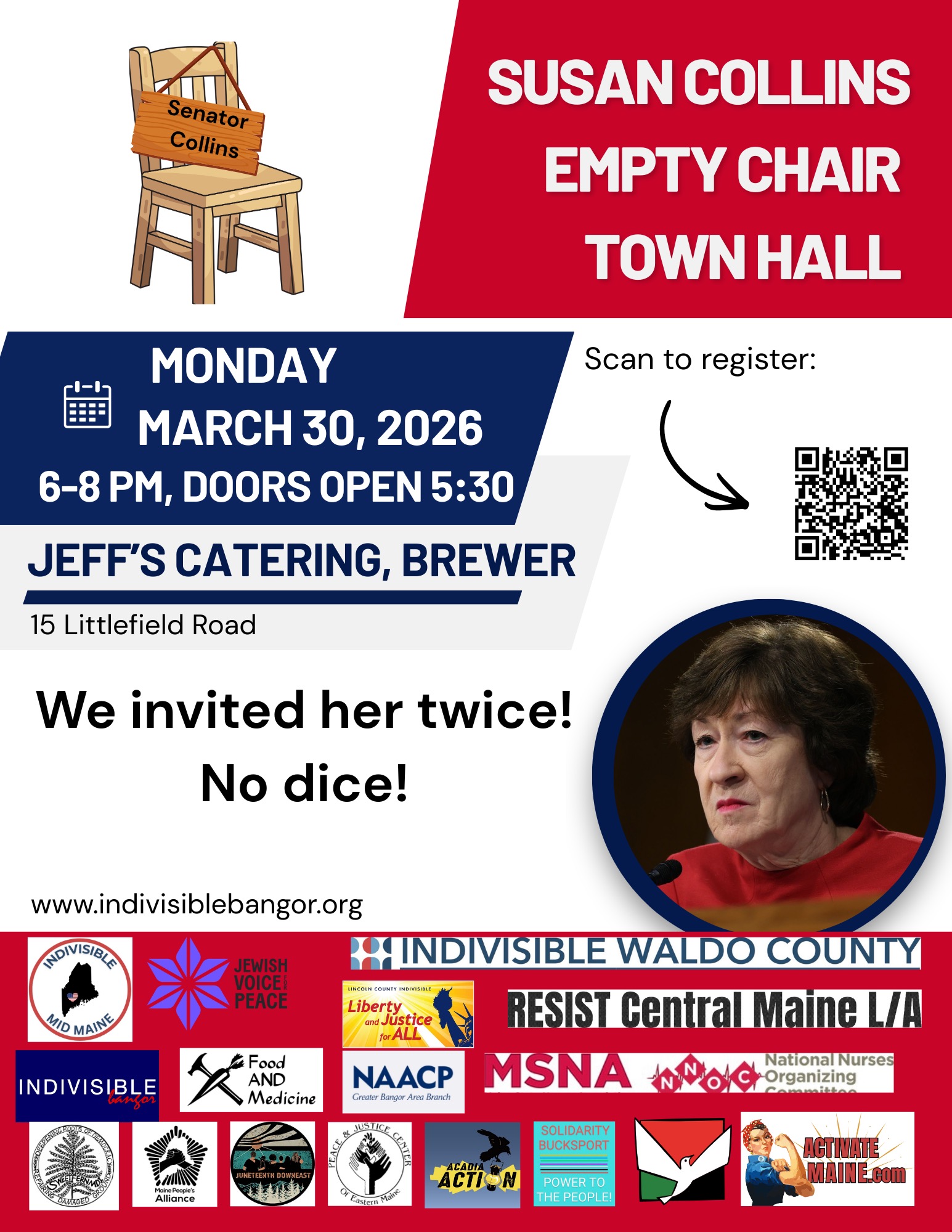 Susan Collins Empty Chair Town Hall Flyer